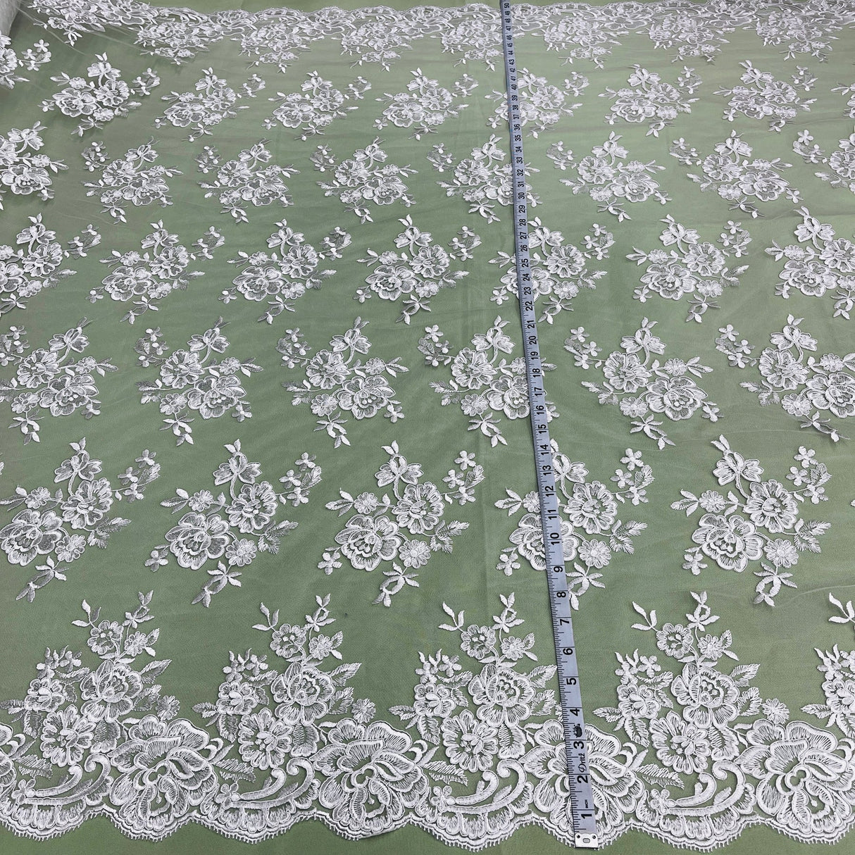 1 Yard Luxurious Corded Bridal Lace Fabric Embroidered on Soft Polyester Net Mesh 51" Width
