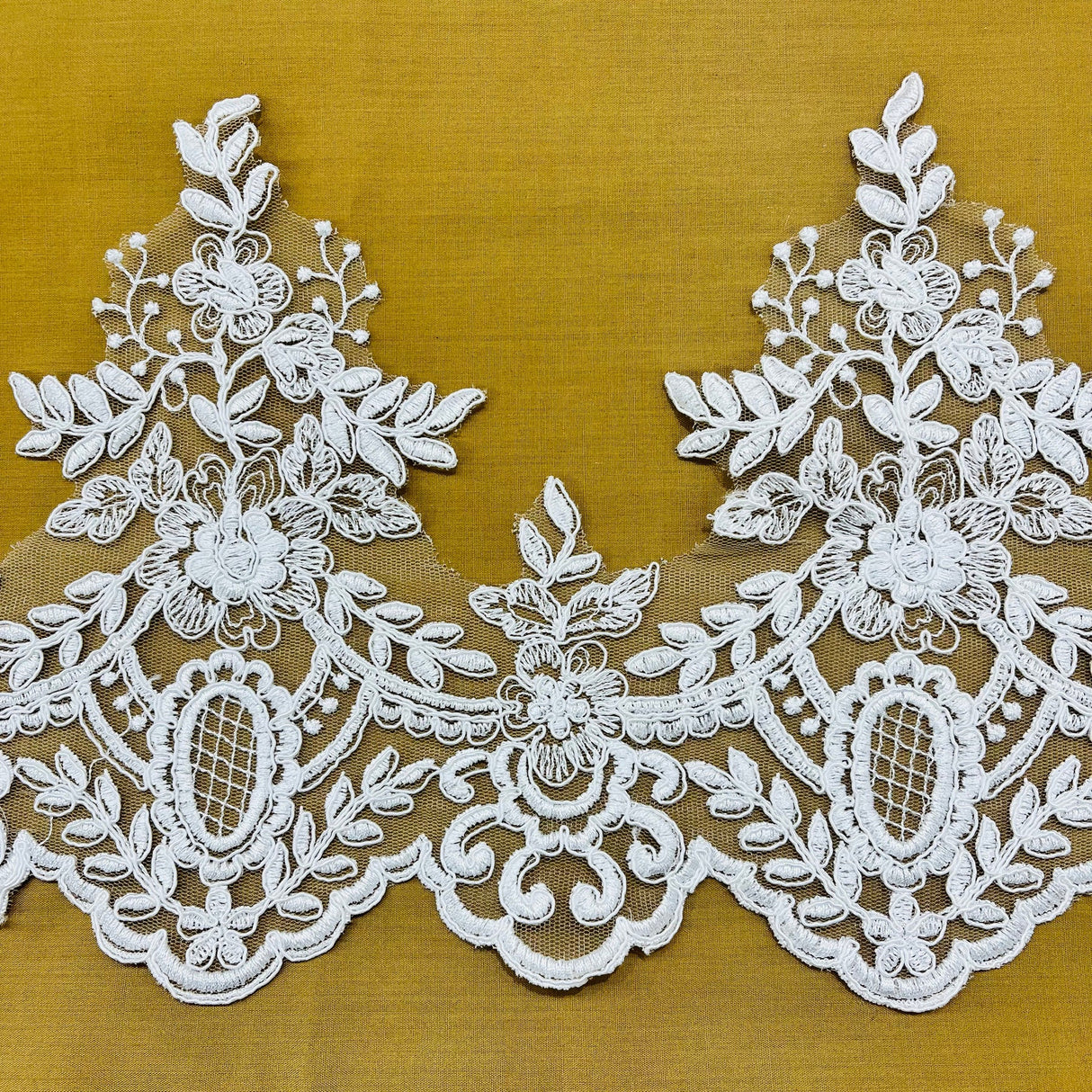 1 Yard Elegant Corded Lace Trimming Embroidered on 100% Polyester Net Mesh for Bridal and Evening Dresses 8 Inch Width