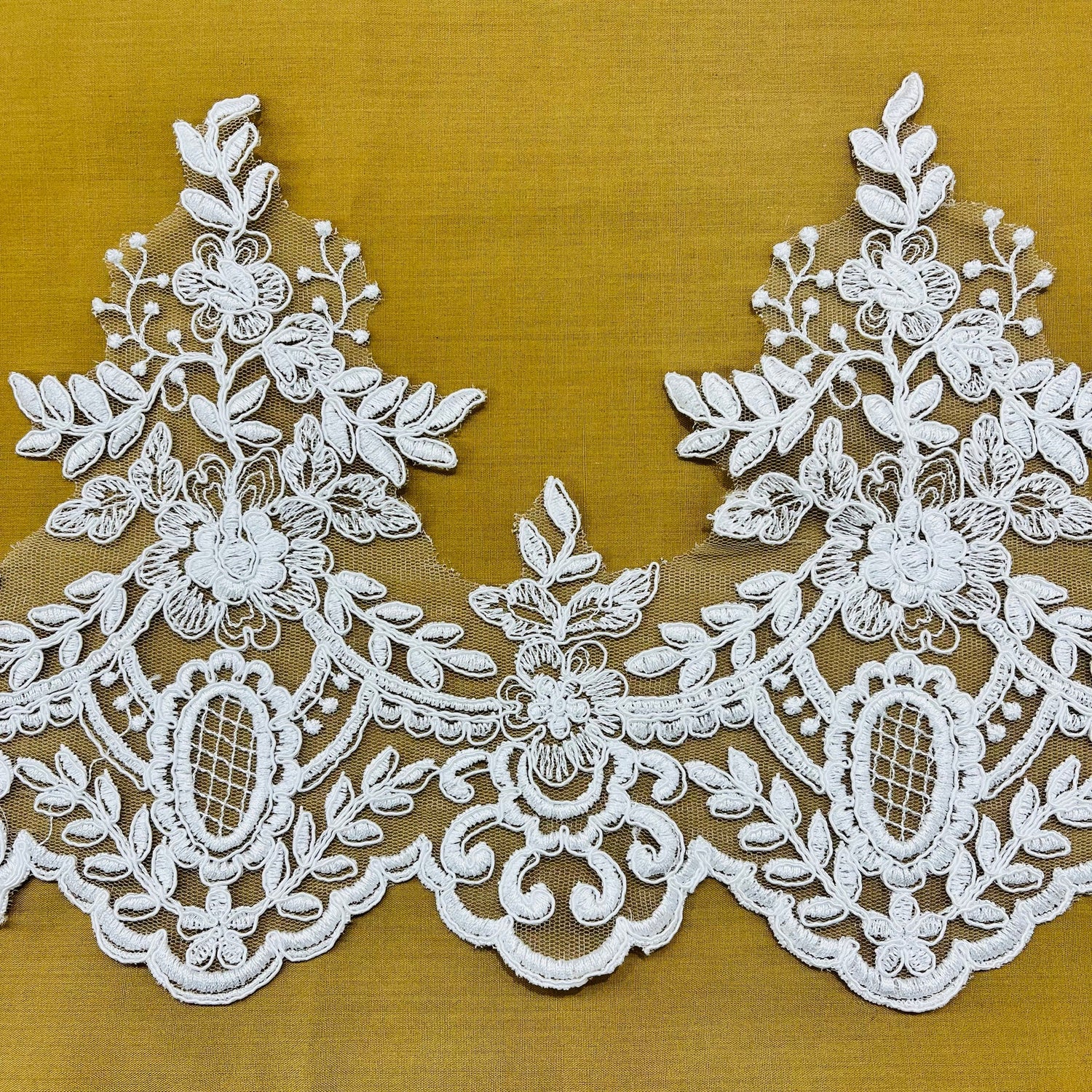 1 Yard Elegant Corded Lace Trimming Embroidered on 100% Polyester Net Mesh for Bridal and Evening Dresses 8 Inch Width