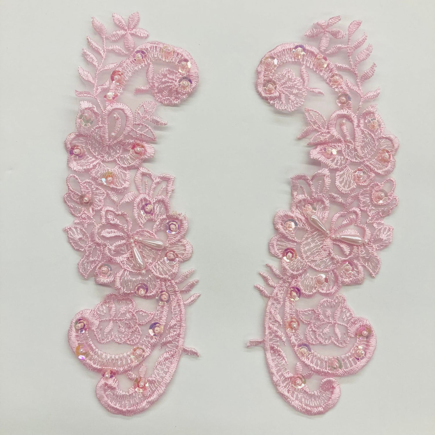 1 Pair Beaded Lace Applique Embroidered on 100% Polyester Organza 9" x 3" Each Side