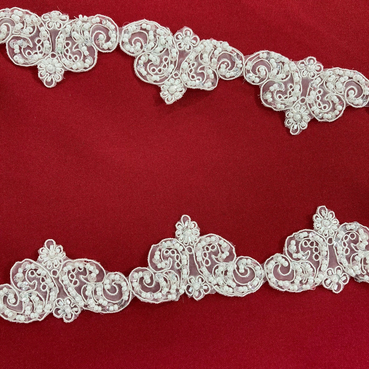 1 Yard Beaded Corded Lace Trim 2" Wide Embroidered Organza for Dresses & Gowns