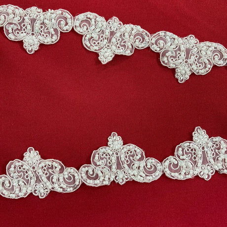 1 Yard Beaded Corded Lace Trim 2" Wide Embroidered Organza for Dresses & Gowns
