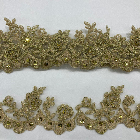 1 Yard Delicate Beaded and Corded Floral Lace Trim Embroidered on Soft Polyester Mesh for Dresses 2 Inch Width