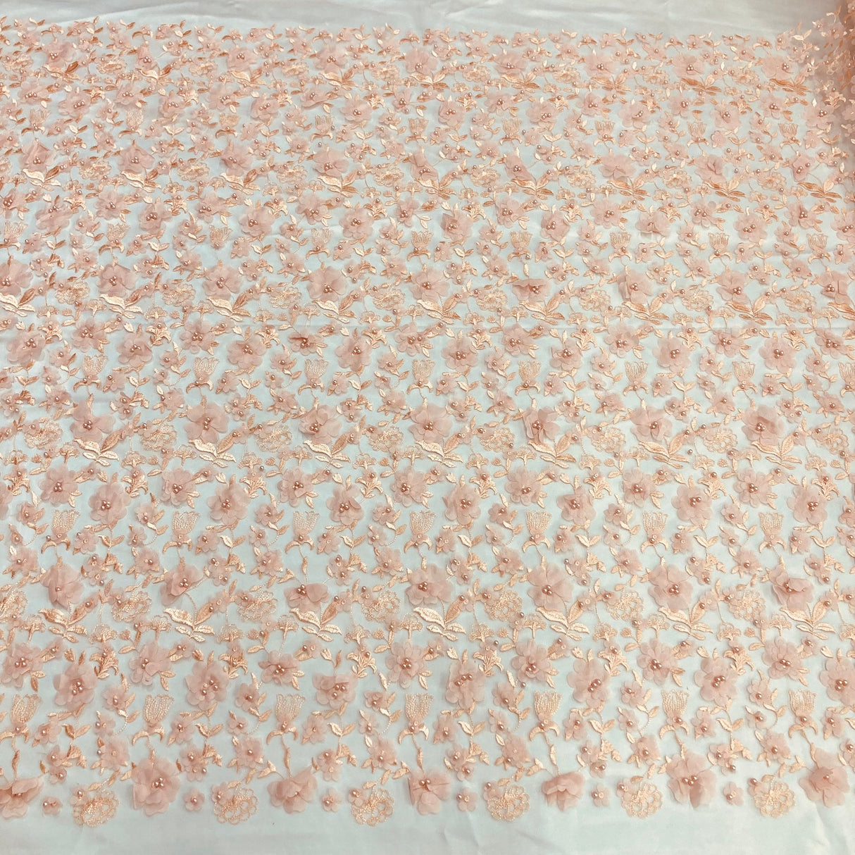 1 Yard Beaded 3D Floral Lace Fabric Embroidered Couture Mesh Dress 49" Width