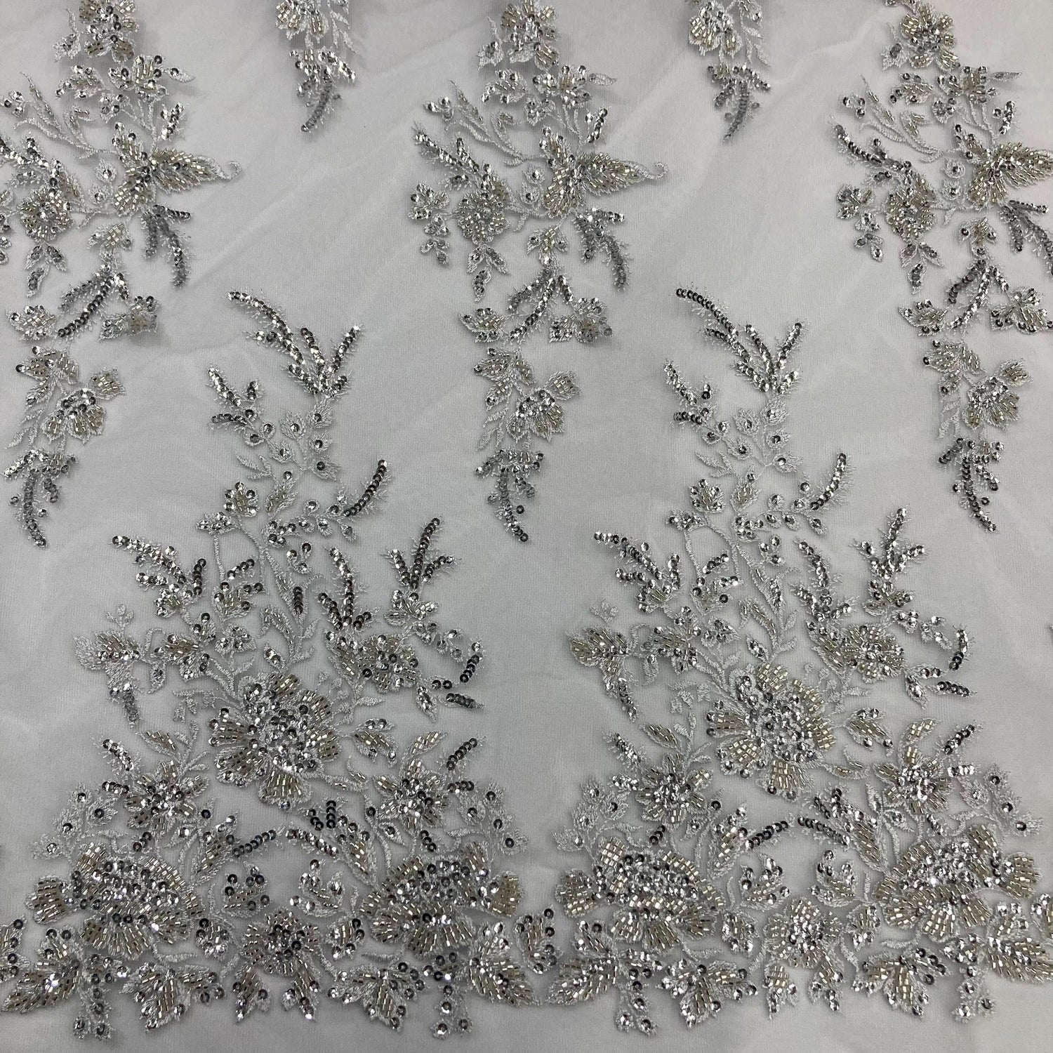 1 Yard Gold Beaded Sequined Lace Fabric Embroidered on Polyester Net Mesh 52 Inch Width