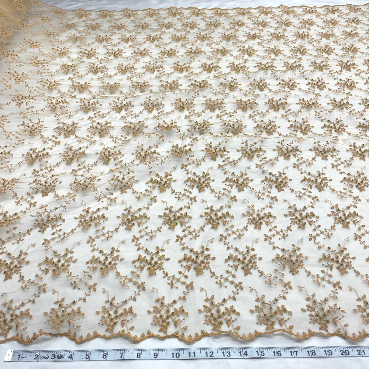 1 Yard Fuchsia Beaded Lace Fabric Embroidered on Polyester Net Mesh 53 Inch Width