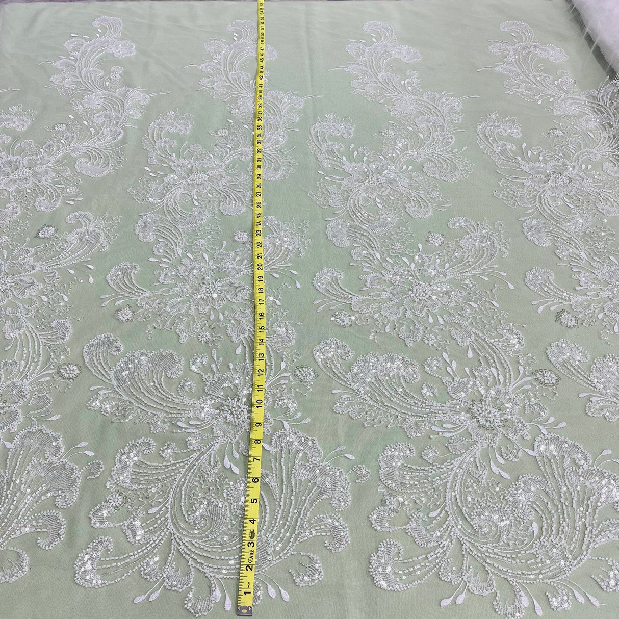 1 Yard Beaded Lace Fabric Embroidered on Polyester Net Mesh, 52" Width, Premium Lace Fabrication