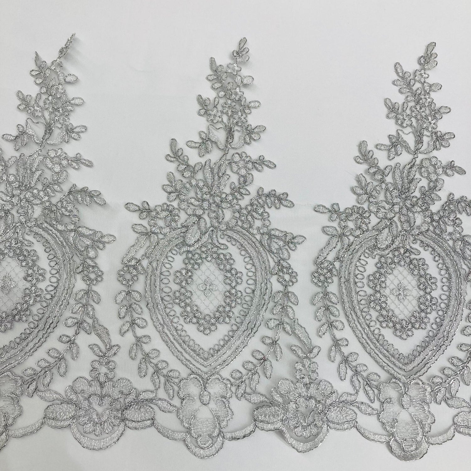 1 Yard Corded Lace Trimming Embroidered on 100% Polyester Net Mesh 13″ Wide