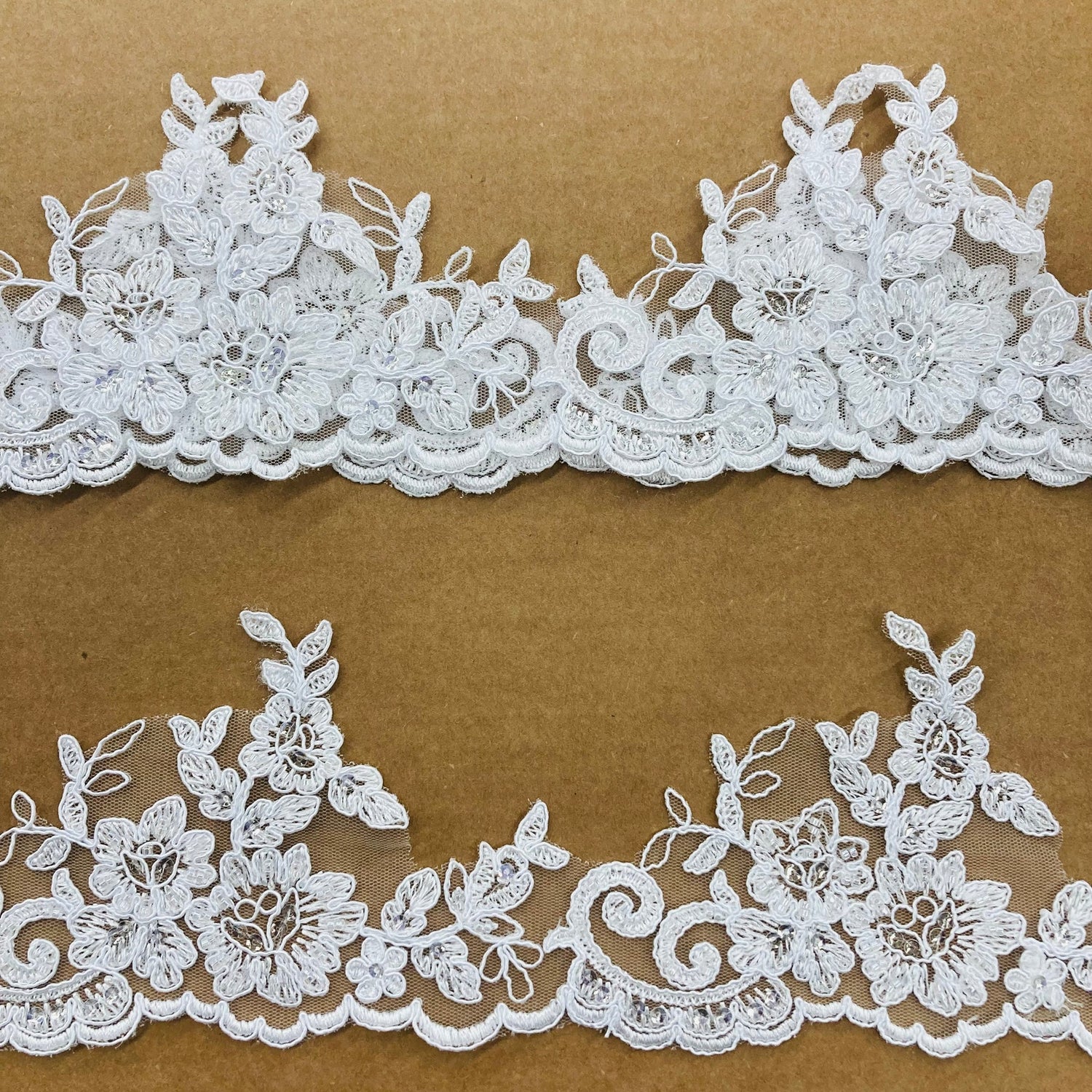 1 Yard  4″ Wide Beaded & Corded Lace Trimming Embroidered on 100% Polyester Net Mesh