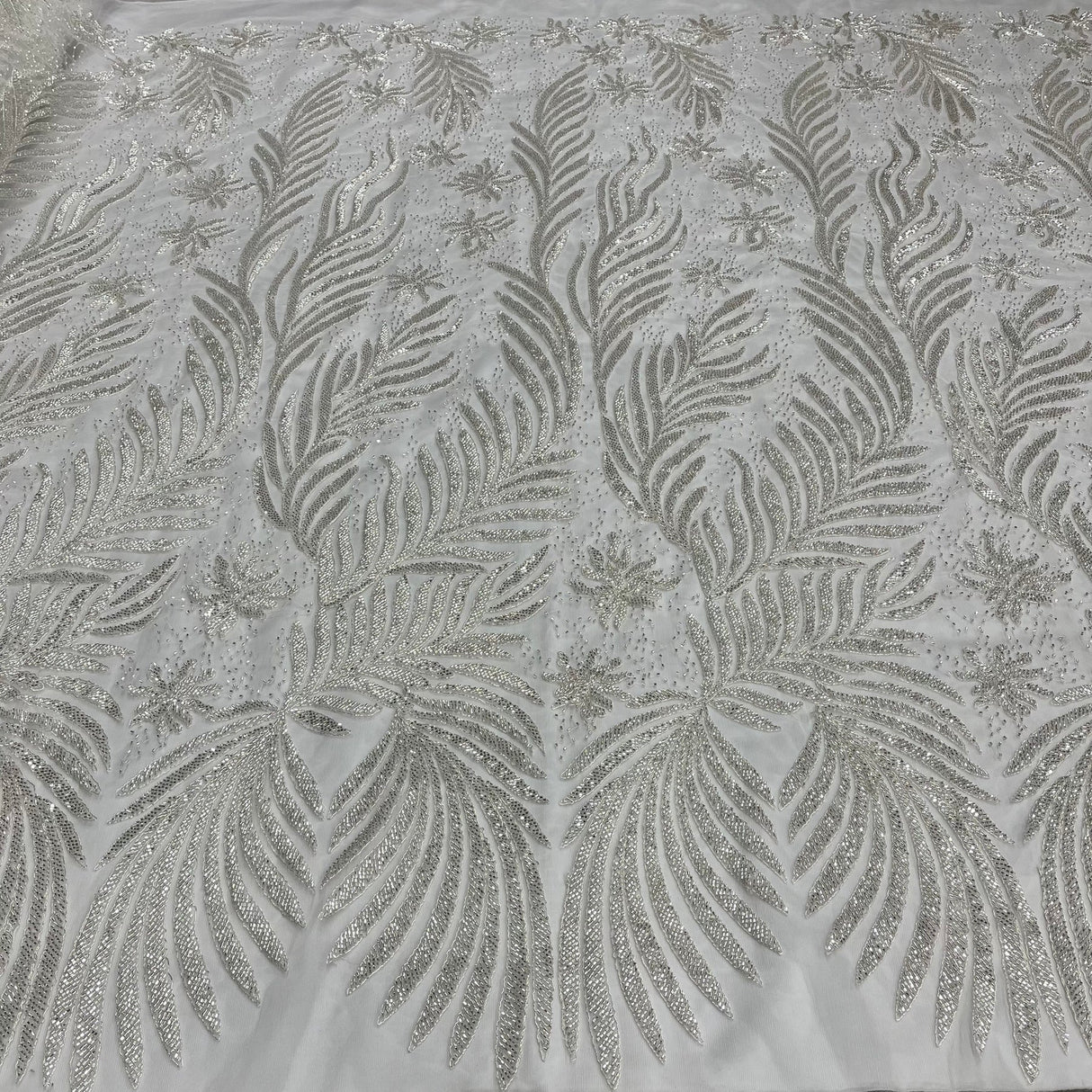 1 Yard Gold Beaded and Corded Bridal Lace Fabric Embroidered on 100 Percent Polyester Net Mesh 56 Inch Width
