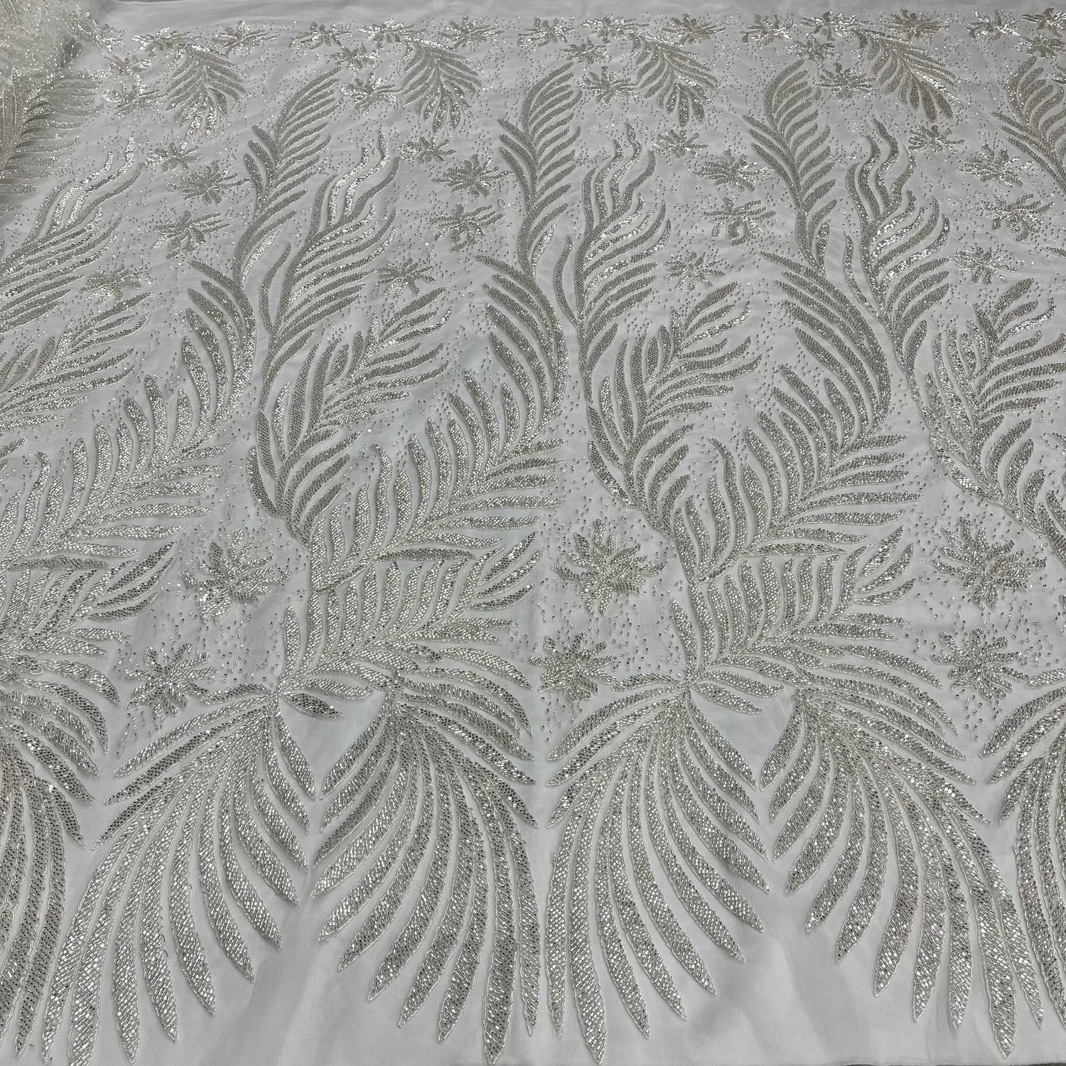 1 Yard Gold Beaded and Corded Bridal Lace Fabric Embroidered on 100 Percent Polyester Net Mesh 56 Inch Width