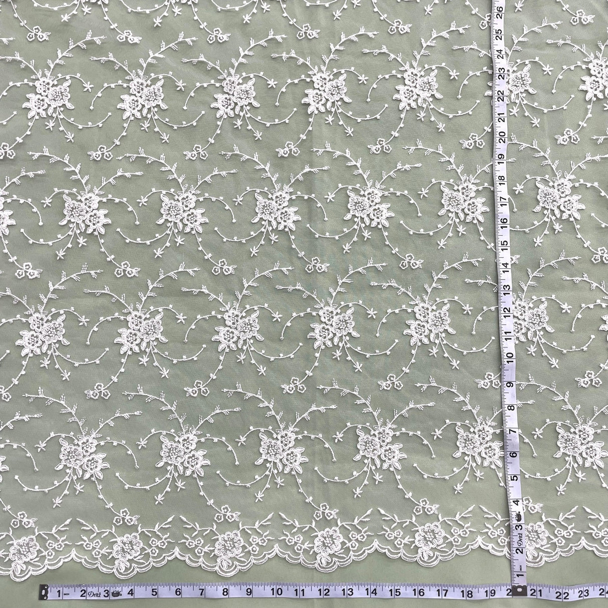 1 Yard Lime Green Corded embroidery and delicate detailing Fabric, 52 Inches Wide