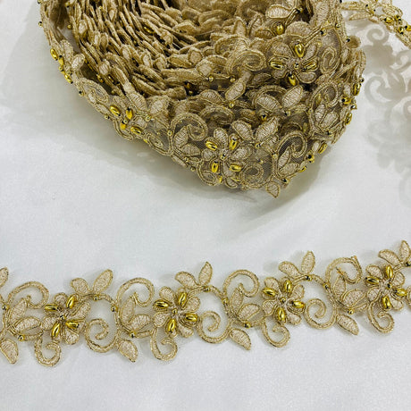 1 Yard Luxurious Beaded Corded Lace Trimming Embroidered Polyester Organza for Dresses 1.5 Inch Width