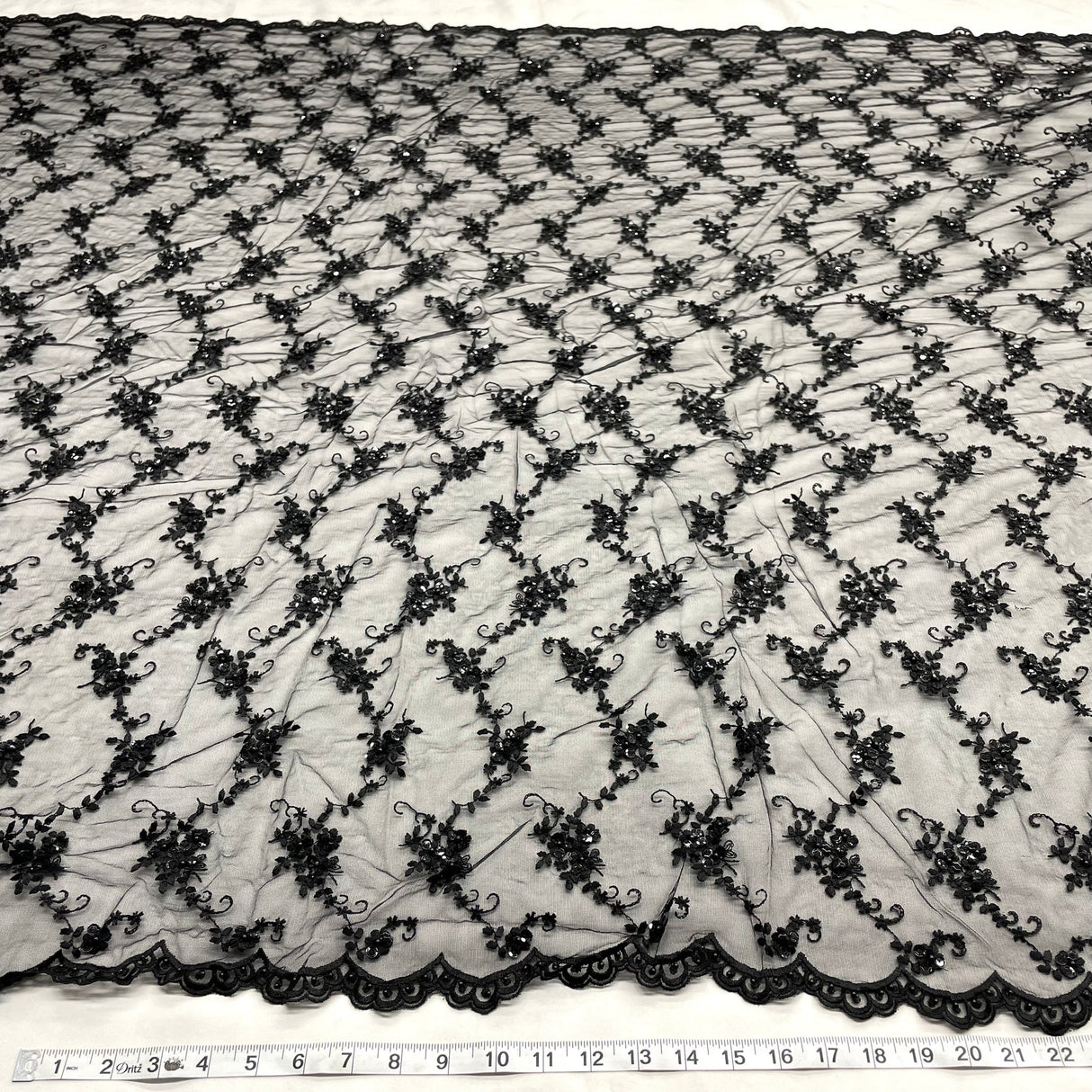 1 Yard Purple Beaded Bridal Evening Couture Quinceanera Dance Lace Fabric, 52 Inches Wide