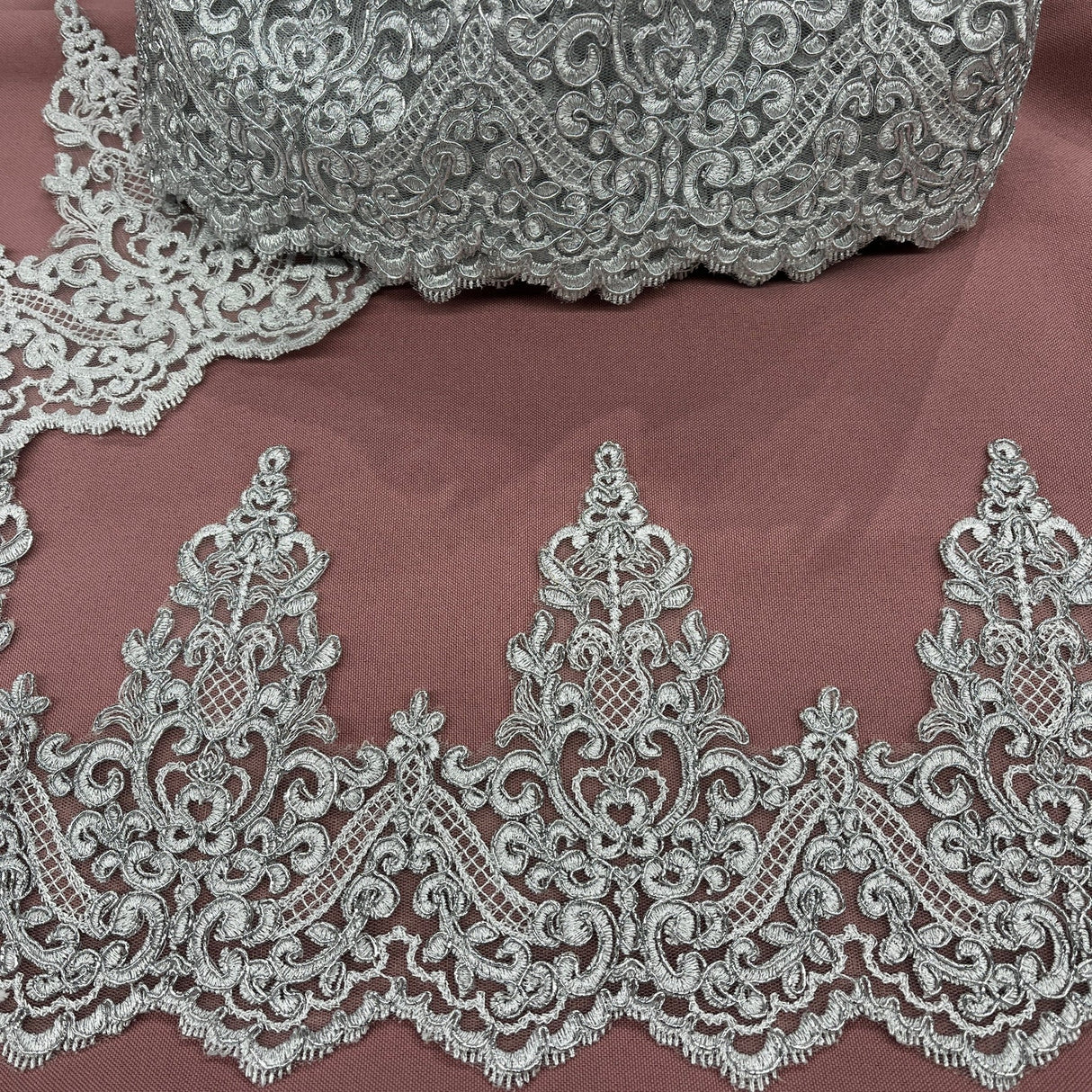 1 Yard Elegant Corded Floral Lace Trimming Embroidered on 100% Polyester Net Mesh for Wedding and Evening Dresses 6 Inch Width
