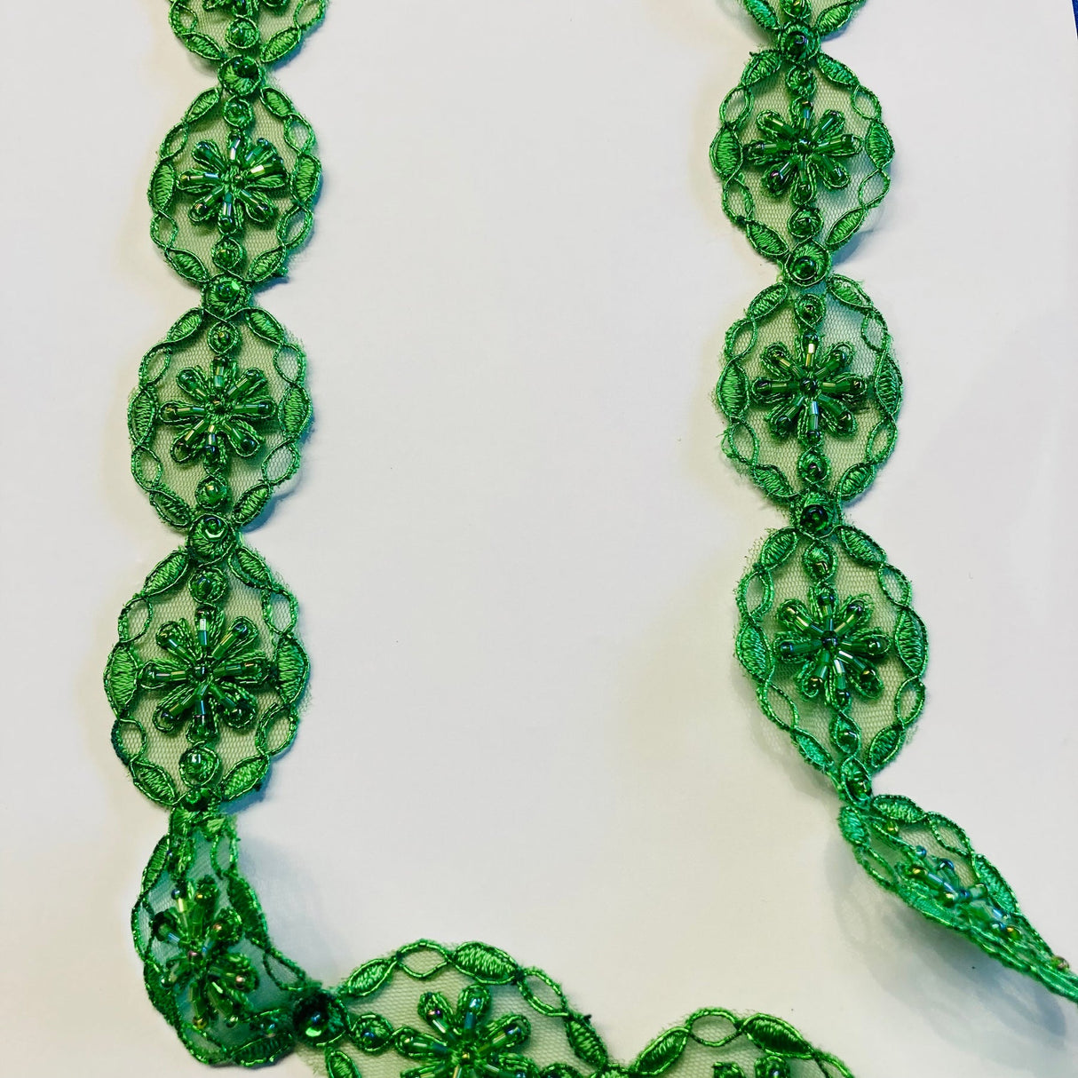 1 Yard Luxury Beaded and Corded Lace Trimming Embroidered on Polyester Net Mesh for Dresses 1.5 Inch Width