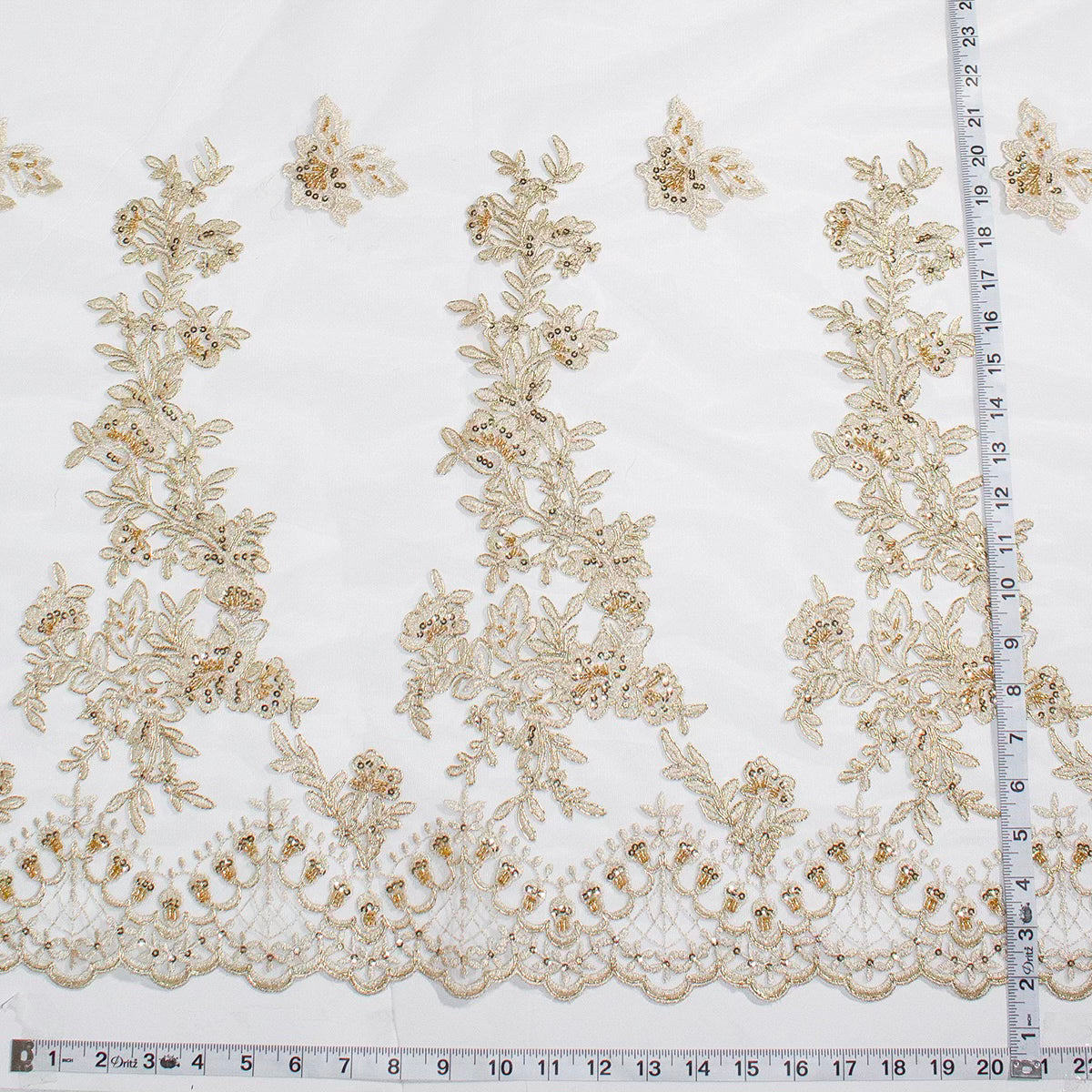 1 Yard 52 Inch Silver Beaded and Corded Bridal Lace Fabric Embroidered on Polyester Net Mesh