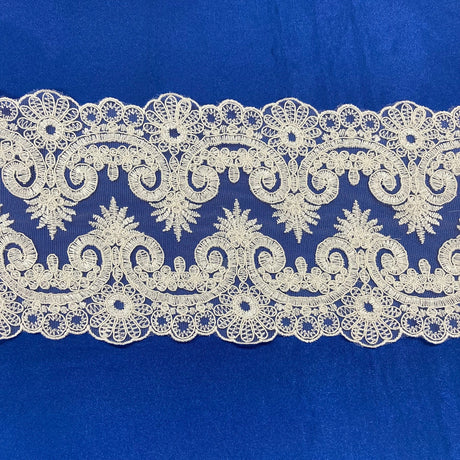 1 Yard Corded Double Sided Lace Trimming Embroidered on 100% Polyester Net Mesh 6.5″ Wide