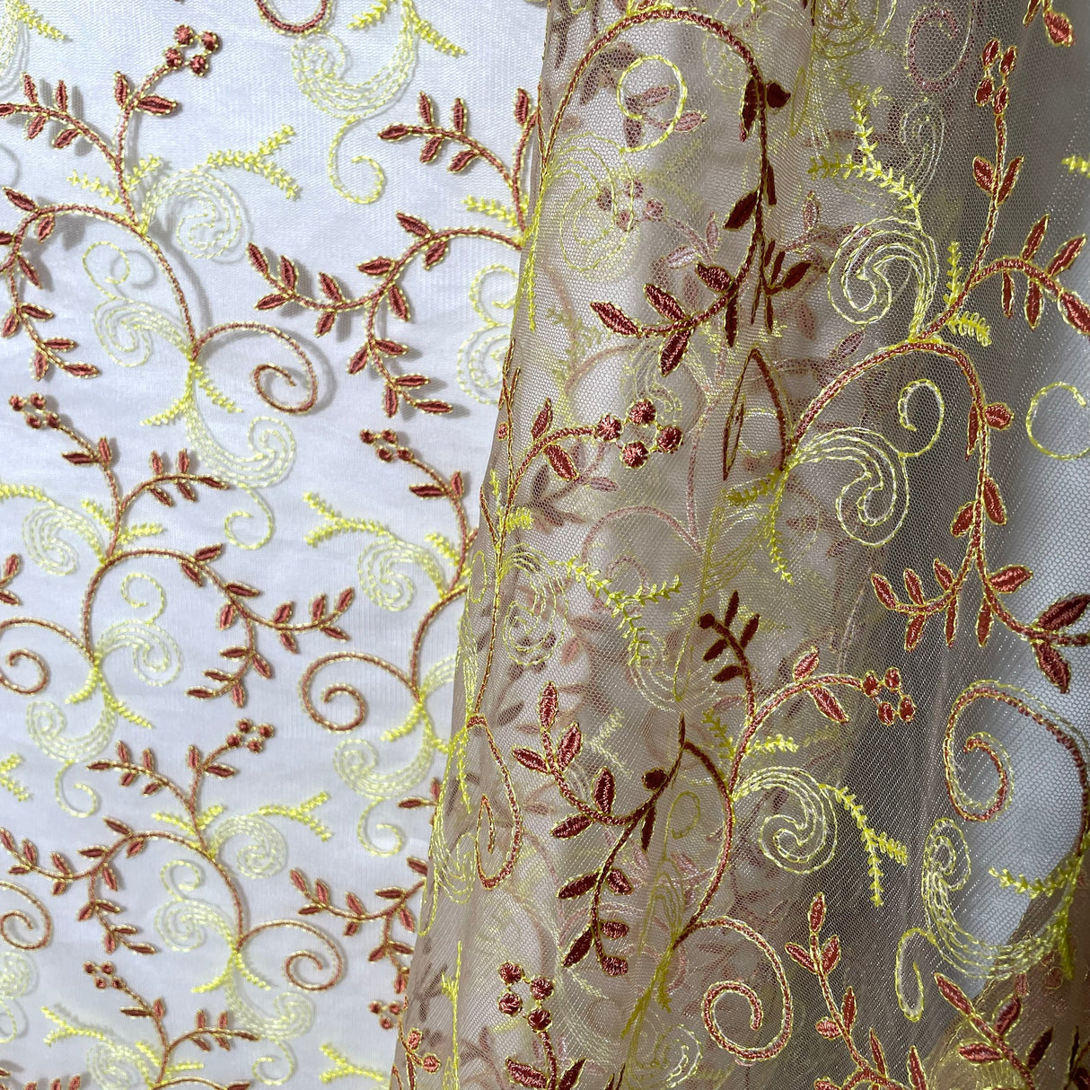 1 Yard Light Sage Embroidered Lace Fabric on Polyester Net Mesh 52 Inch Width