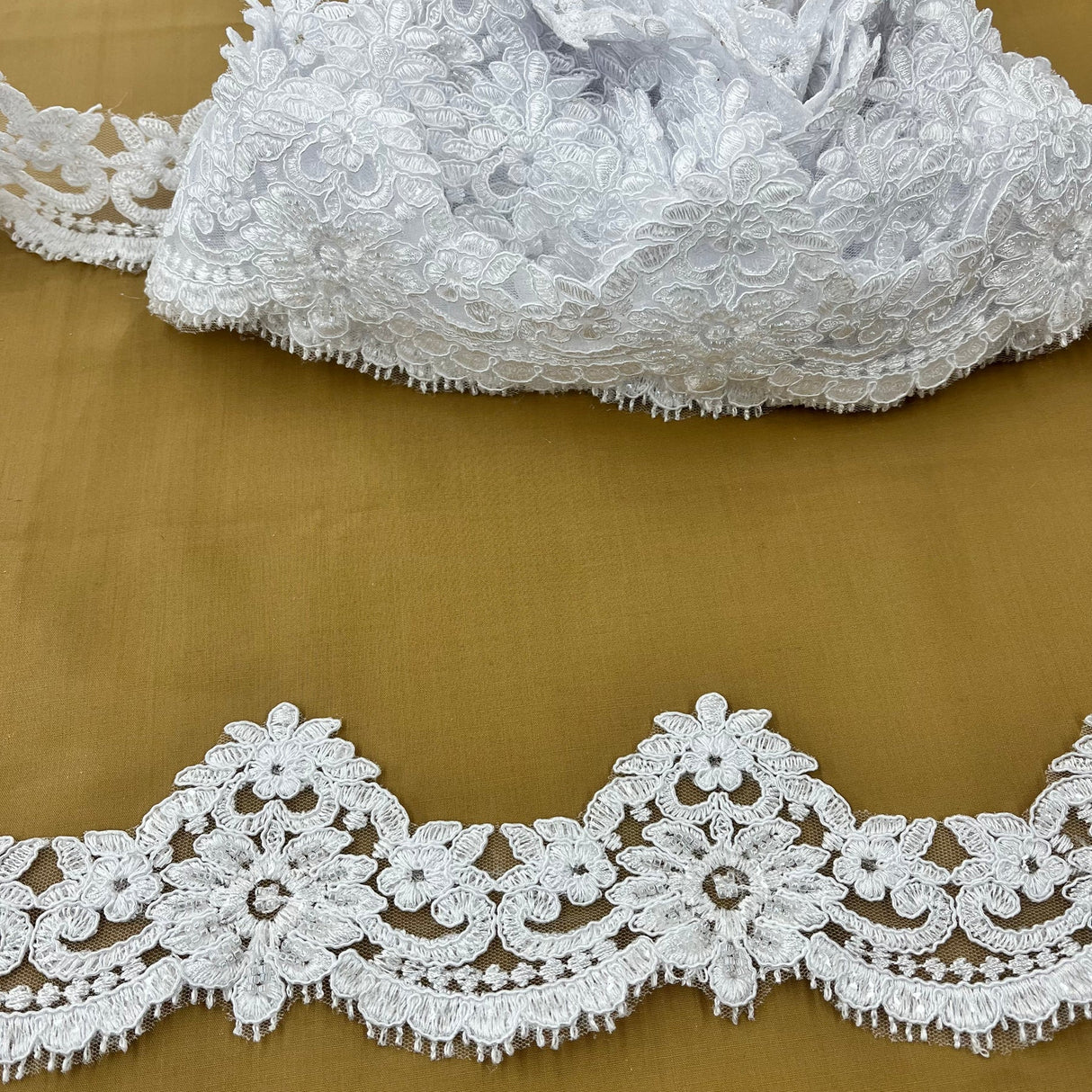 1 Yard Stunning Beaded Corded Lace Trimming Embroidered Polyester Net Mesh for Dresses 3 Inch Width