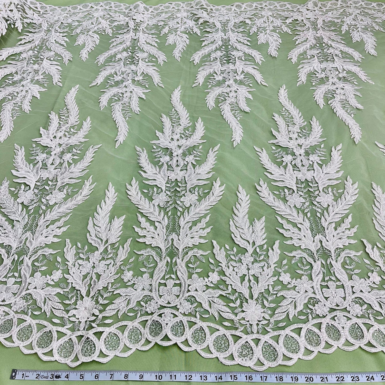 1 Yard Beaded Corded Bridal Lace Fabric Embroidered on Polyester Net Mesh Width 51 Inches