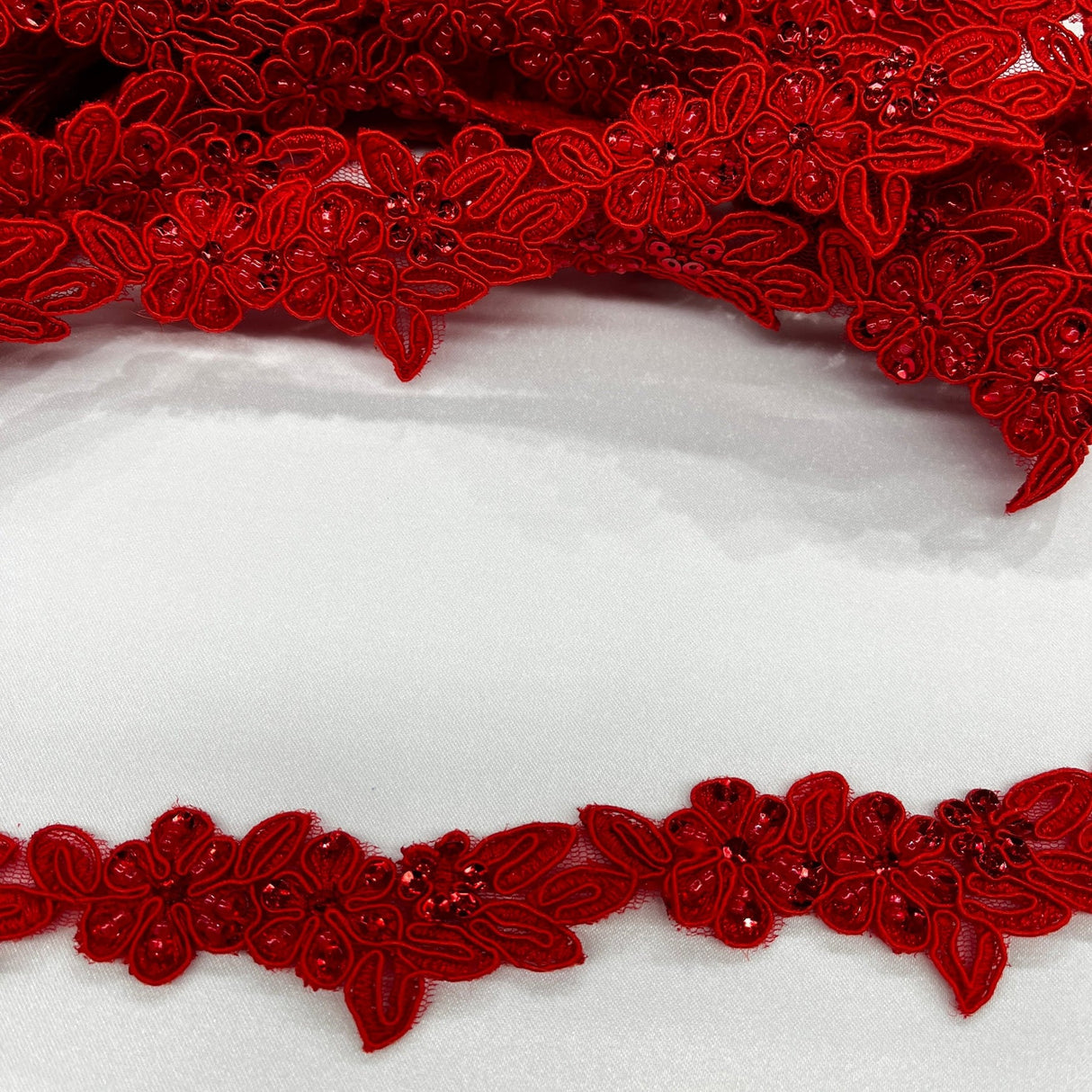 1 Yard Beautiful Beaded Corded Lace Trimming Embroidered Polyester Net Mesh for Dresses 1.5 Inch Width