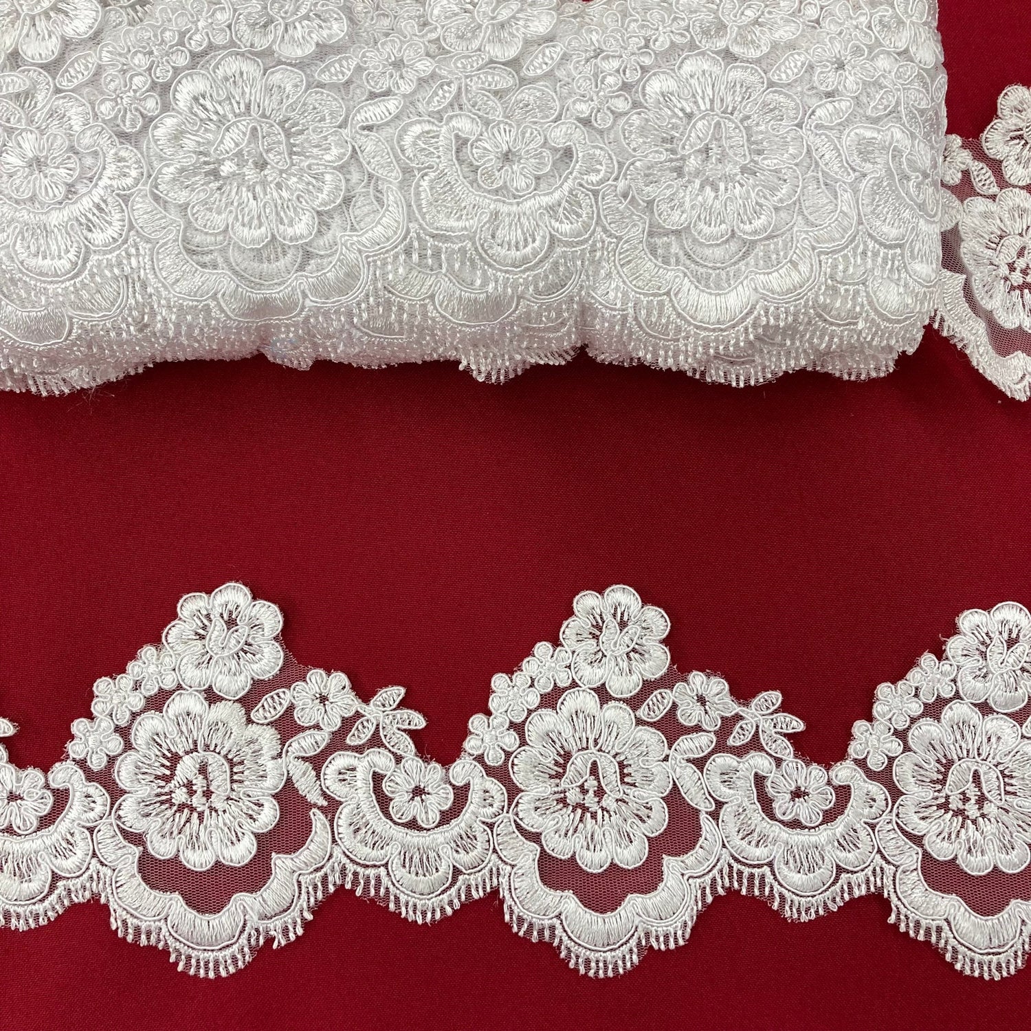 1 Yard Elegant Corded Lace Trimming Embroidered Polyester Net Mesh for Bridal Dresses 4 Inch Width