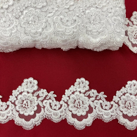 1 Yard Elegant Corded Lace Trimming Embroidered Polyester Net Mesh for Bridal Dresses 4 Inch Width