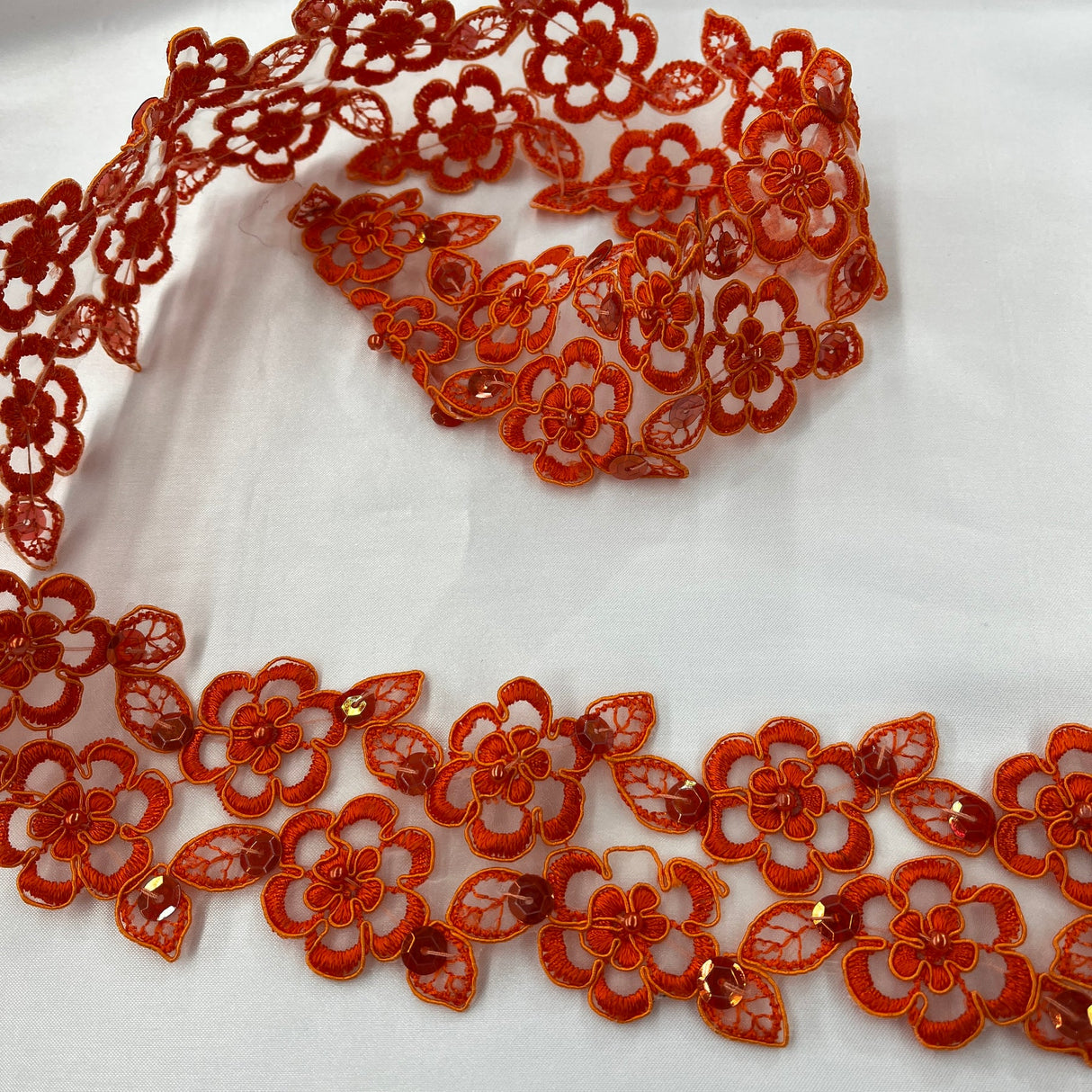 1 Yard Beaded & Corded Lace Trim 2.5" Wide Embroidered on 100% Polyester Organza