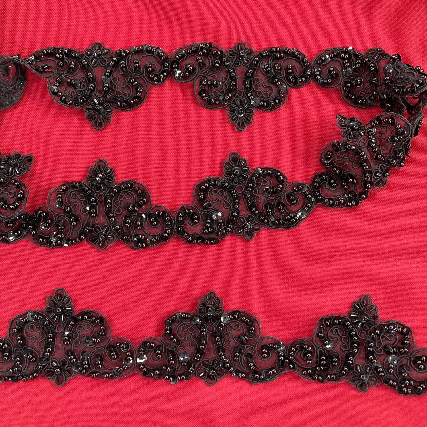 1 Yard Beaded Corded Lace Trim 2" Wide Embroidered Organza for Dresses & Gowns