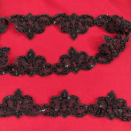 1 Yard Beaded Corded Lace Trim 2" Wide Embroidered Organza for Dresses & Gowns