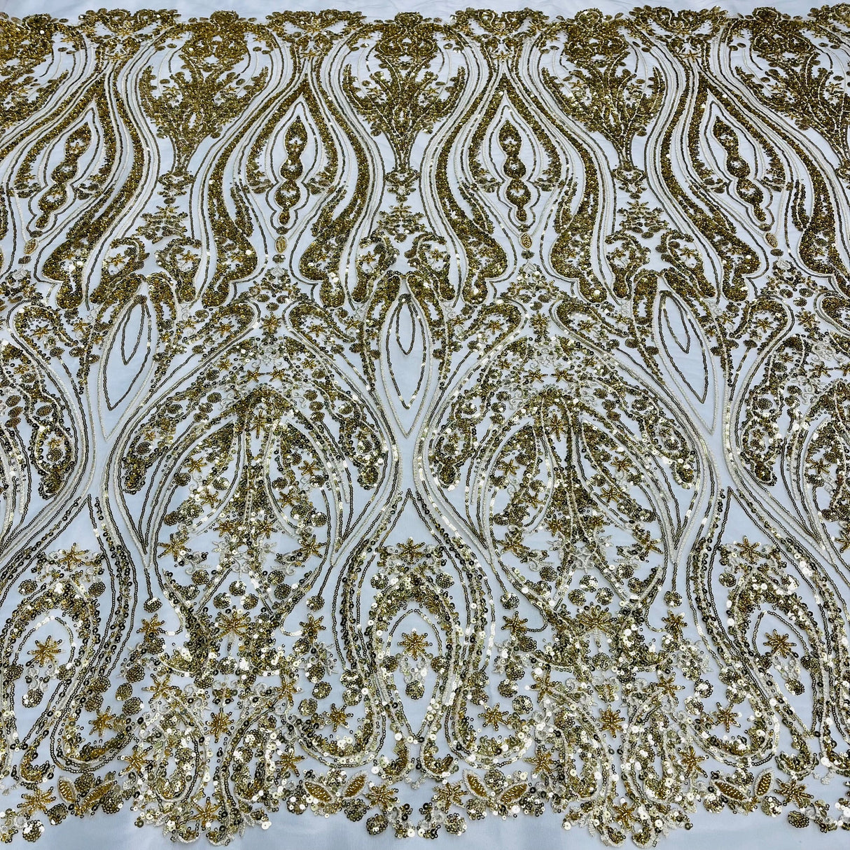 1 Yard Beaded Lace Fabric on Polyester Net Mesh, Embroidered Lace Fabric, 54" Wide, Elegant Textile for Dressmaking & Crafts