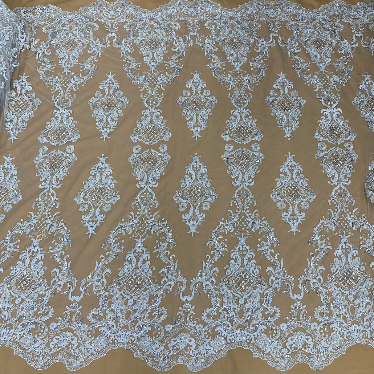1 Yard Luxurious Beaded Lace Fabric Embroidered on Premium Polyester Mesh 53