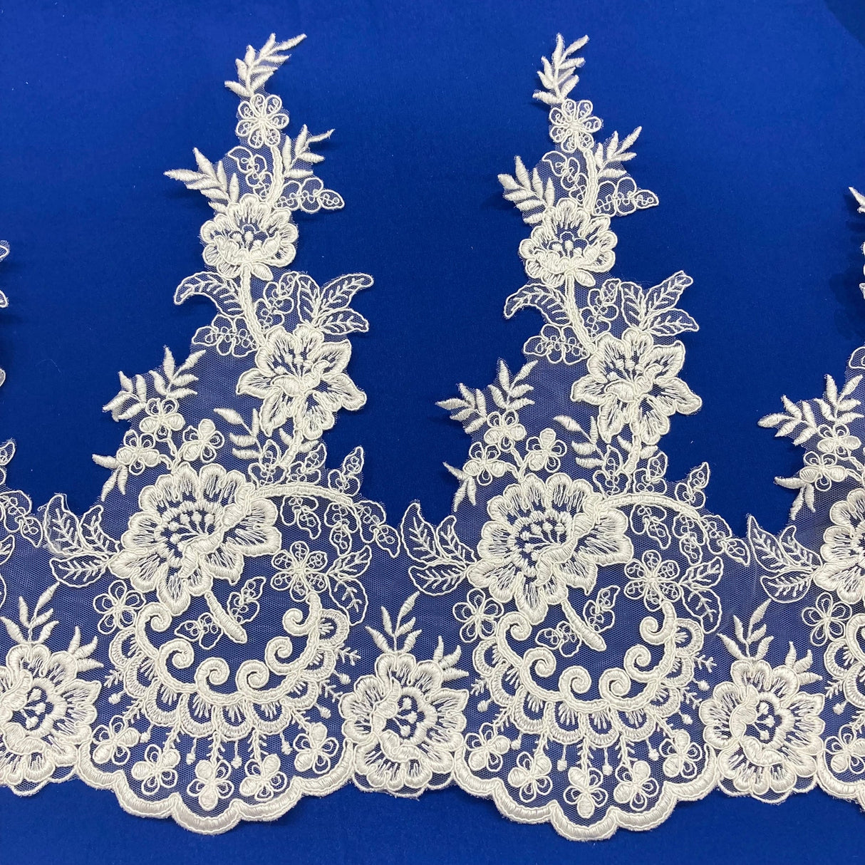 1 Yard Corded Lace Trimming Embroidered on 100% Polyester Net Mesh 15″ Wide