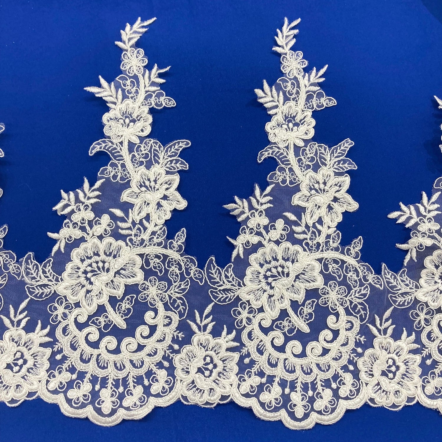 1 Yard Corded Lace Trimming Embroidered on 100% Polyester Net Mesh 15″ Wide