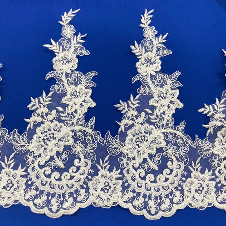 1 Yard Corded Lace Trimming Embroidered on 100% Polyester Net Mesh 15″ Wide