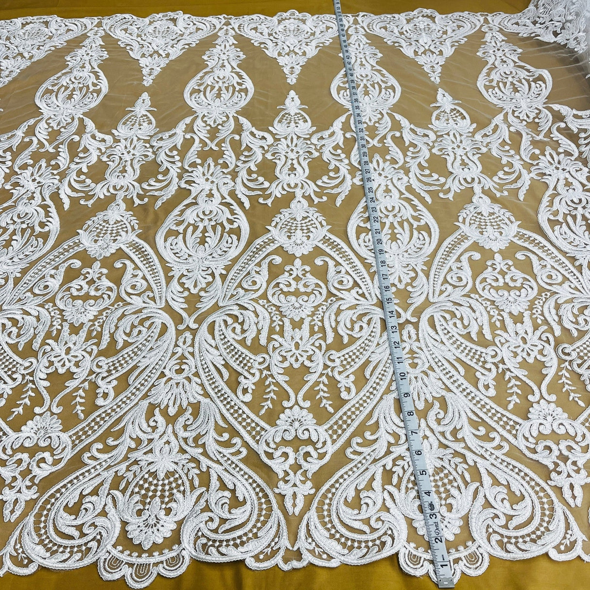 1 Yard Elegant Corded Bridal Lace Fabric Embroidered on Premium Polyester Mesh 54