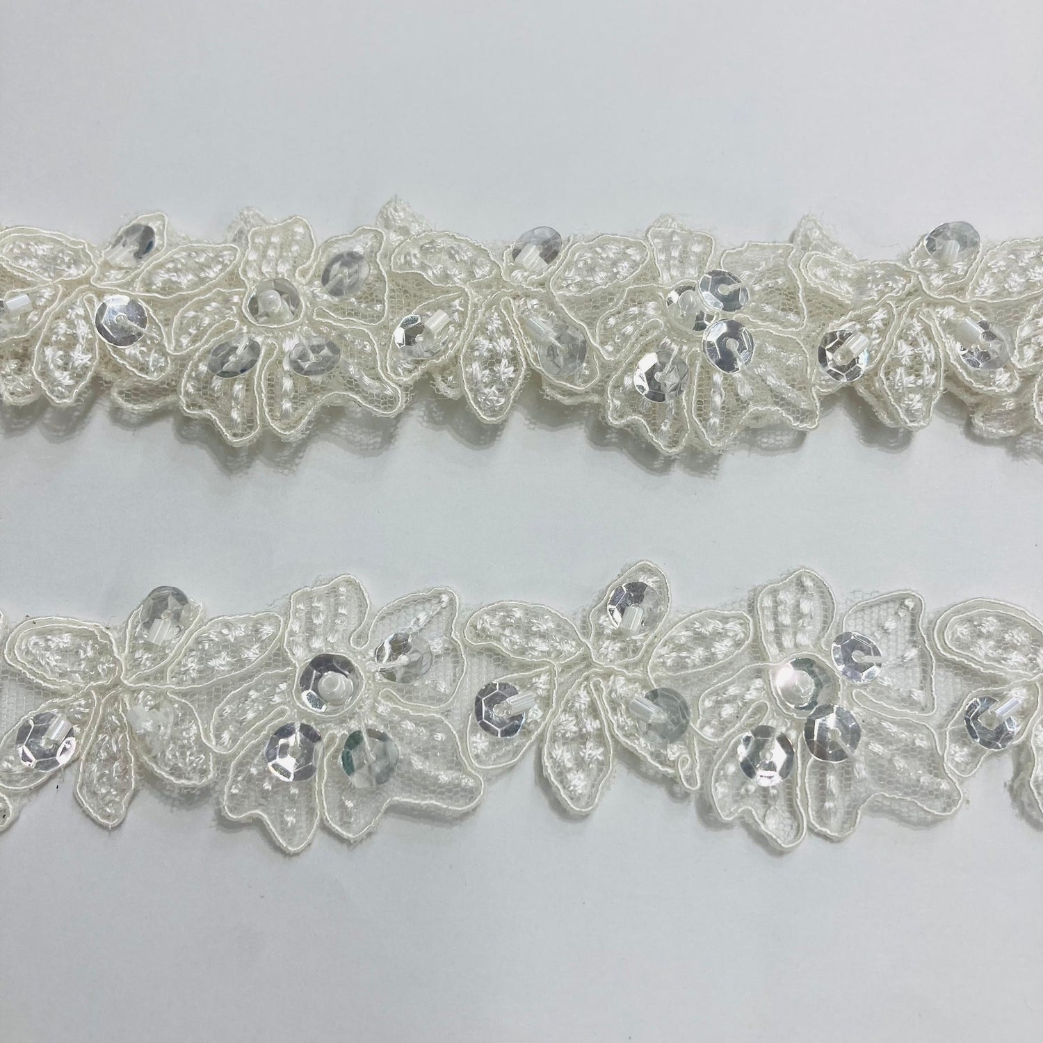 1 Yard Handmade Beaded and Corded Lace Trimming Embroidered on Polyester Net Mesh for Dresses 1.5 Inch Width