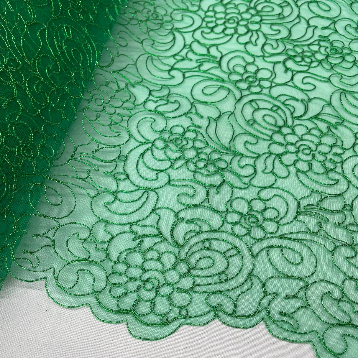 1 Yard Sky Blue Corded Bridal Lace Fabric Embroidered Polyester Net Mesh 53 Inch Width