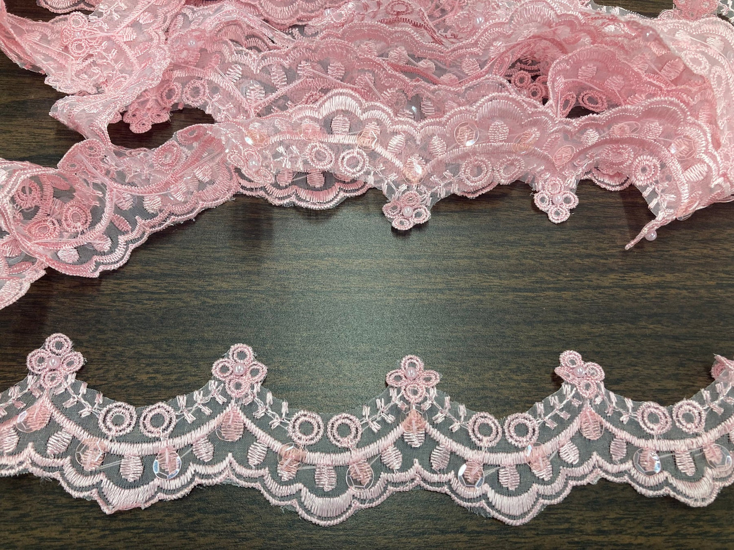 1 Yard Beaded Lace Trimming on Organza | 2.25" Wide | Decorative Beaded Trim for Bridal, Formalwear & Costumes