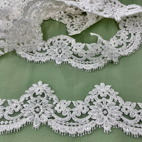 1 Yard Stunning Beaded Corded Lace Trimming Embroidered Polyester Net Mesh for Dresses 3 Inch Width