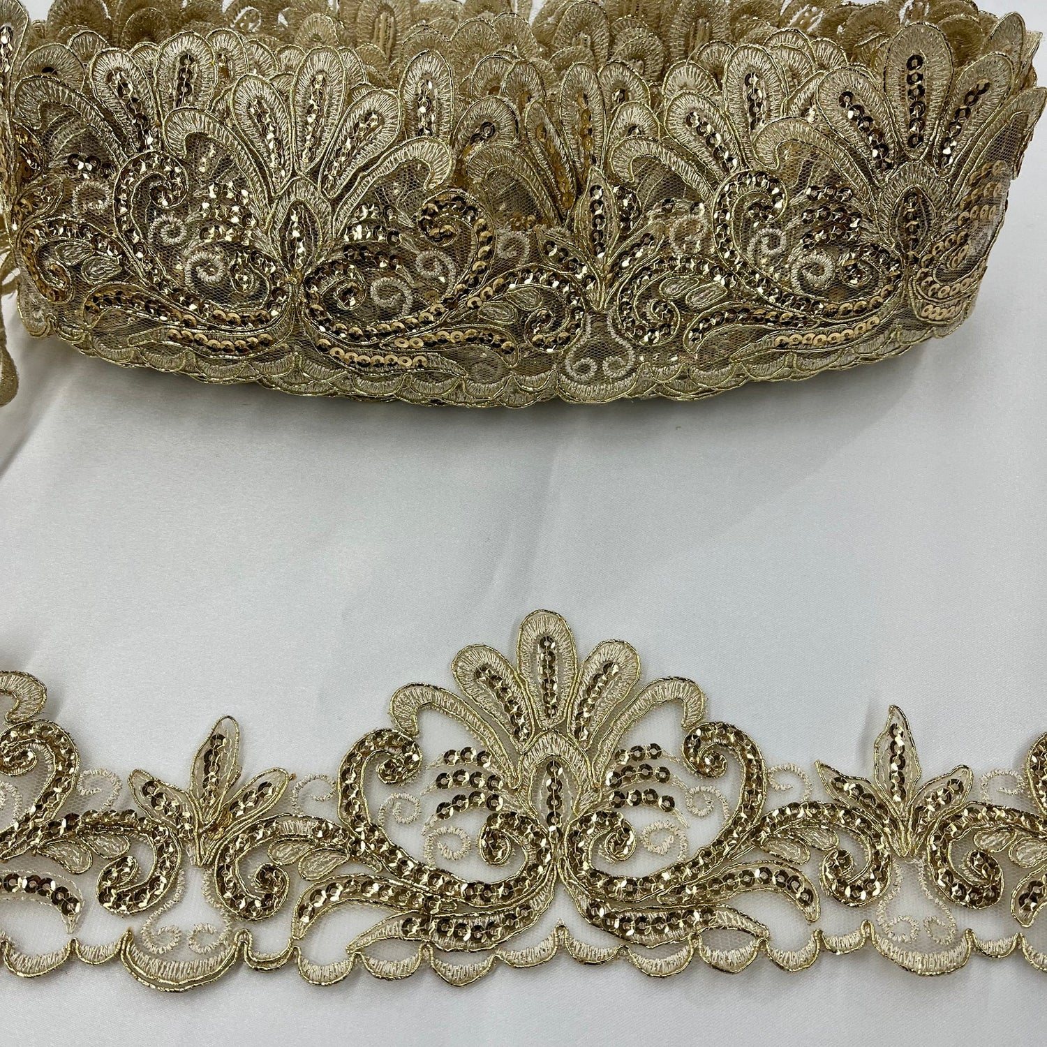 1 Yard Premium Beaded & Corded Floral Lace Trimming on 100% Polyester Net Mesh for Dresses 3.5 Inch Width