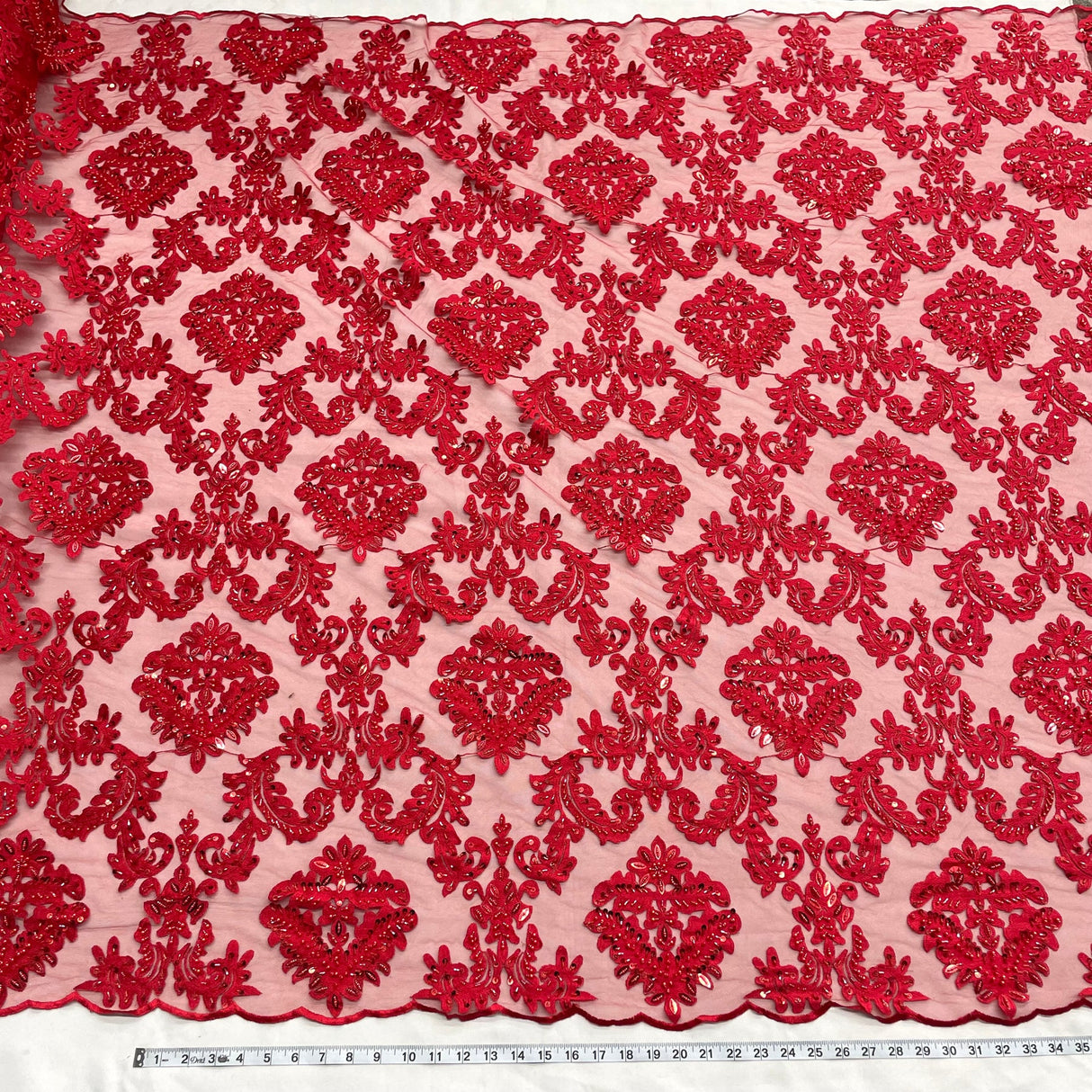 1 Yard Elegant Beaded Lace Fabric Embroidered on Polyester Net Mesh for Special Occasions 56" Width