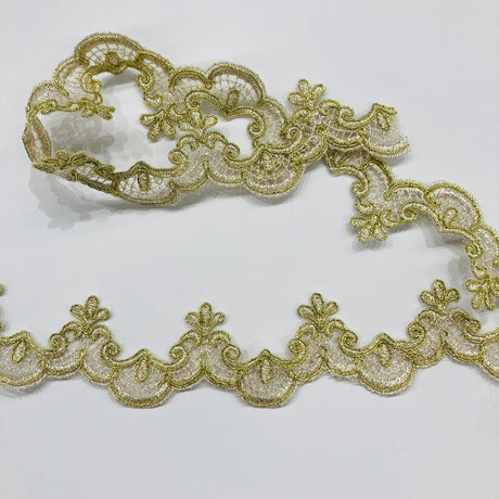 1 Yard Corded Lace Trimming on Net Mesh | 1.5" Wide | Decorative Embroidered Trim for Bridal, Formalwear & Costumes