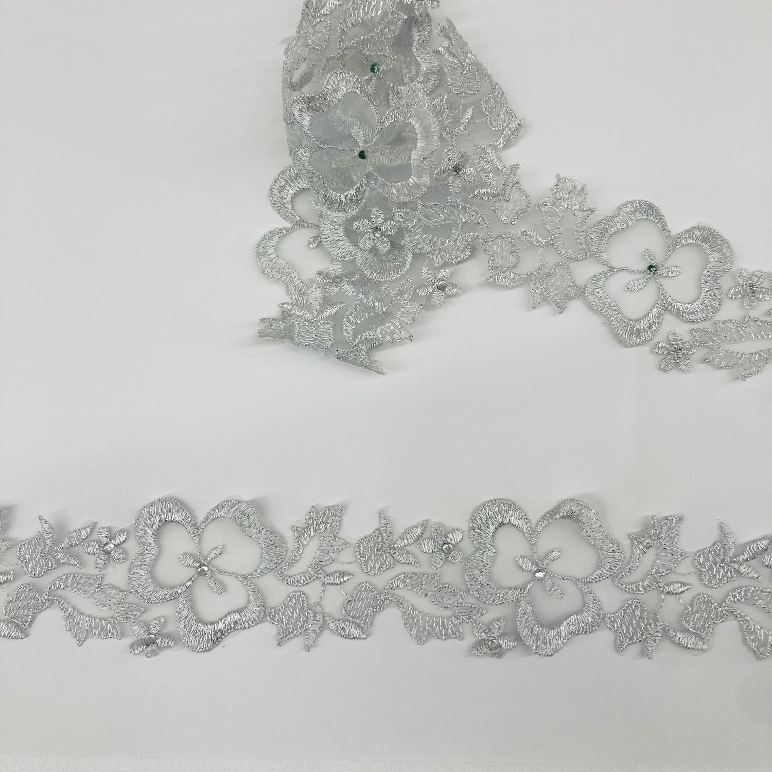 1 Yard Beaded Lace Trimming Embroidered on Organza | 2" Wide | Elegant Beaded Trim for Bridal & Formalwear