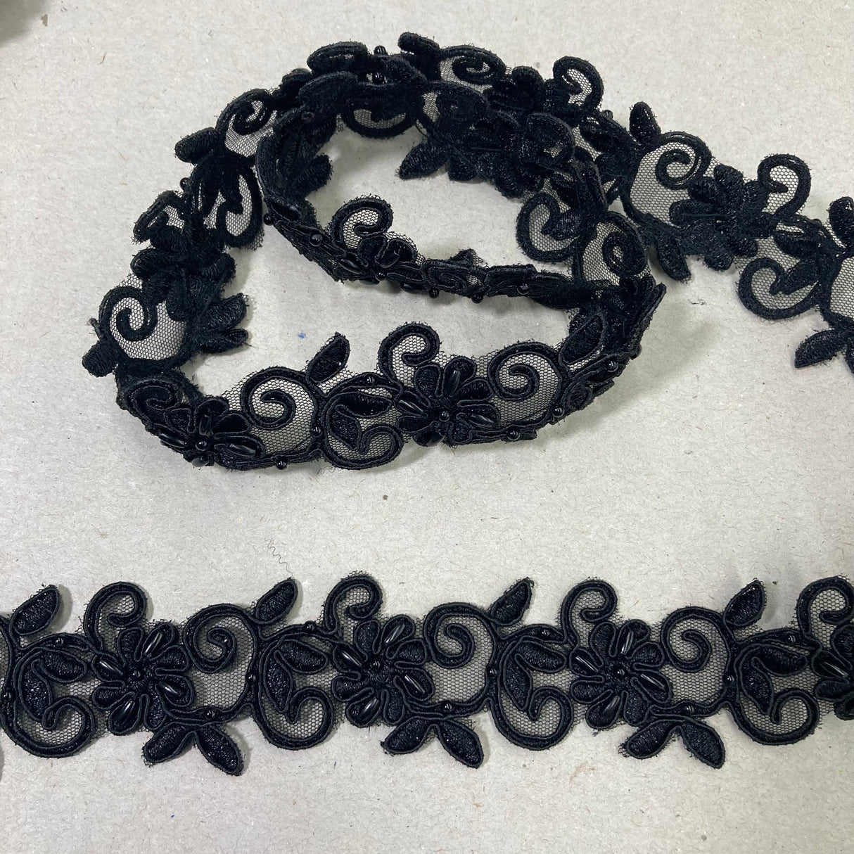 1 Yard Luxurious Beaded Corded Lace Trimming Embroidered Polyester Organza for Dresses 1.5 Inch Width