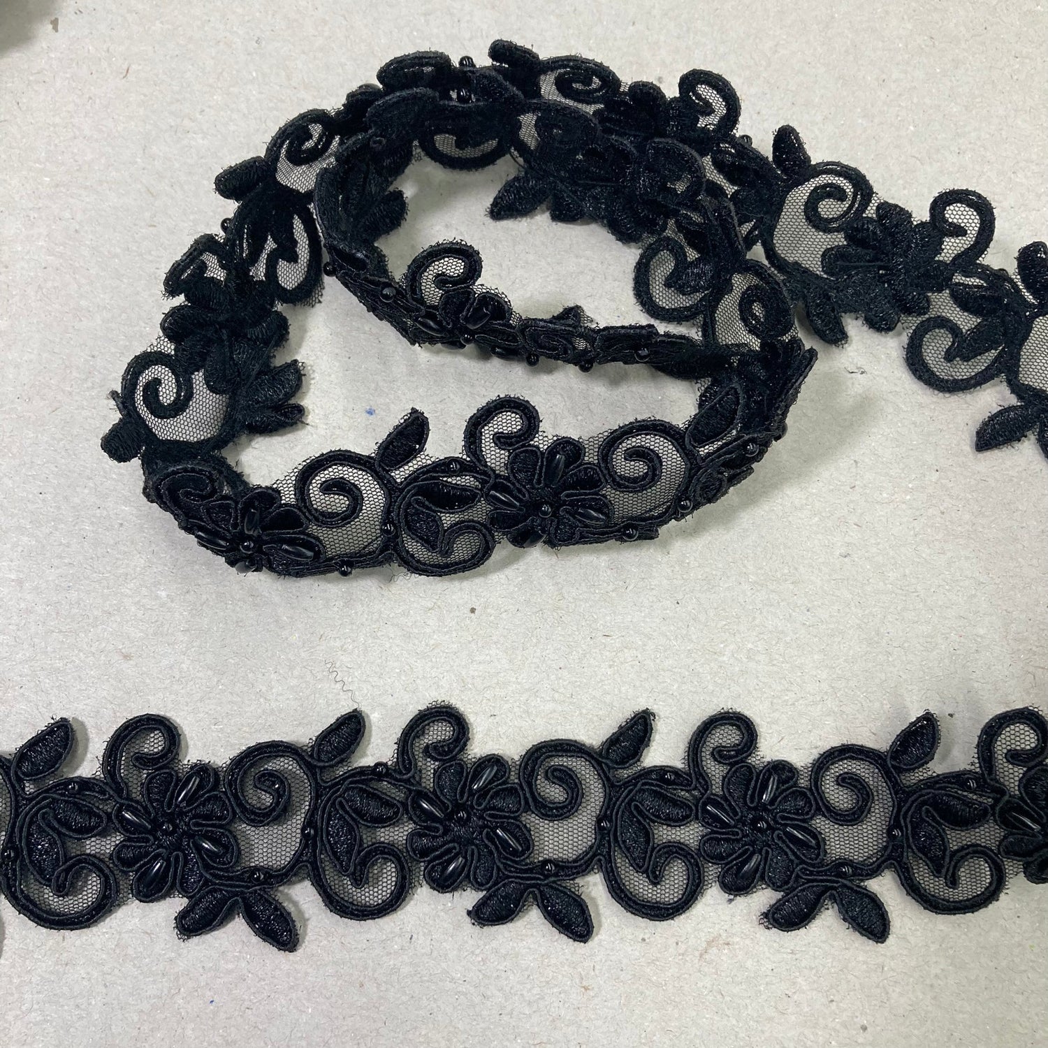 1 Yard Luxurious Beaded Corded Lace Trimming Embroidered Polyester Organza for Dresses 1.5 Inch Width