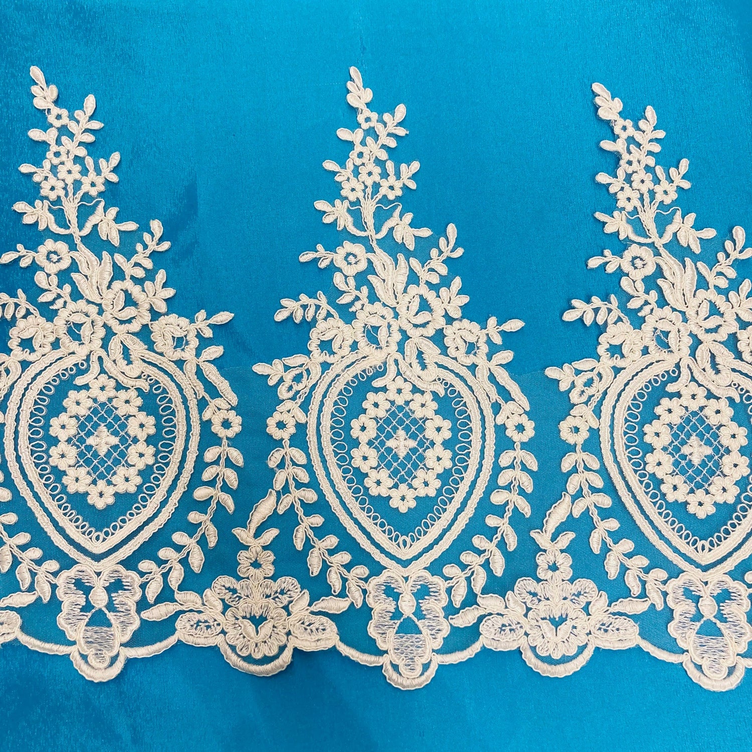 1 Yard Corded Lace Trimming Embroidered on 100% Polyester Net Mesh 13″ Wide