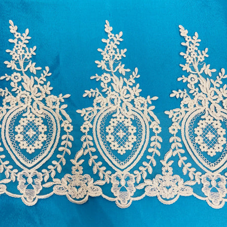 1 Yard Corded Lace Trimming Embroidered on 100% Polyester Net Mesh 13″ Wide