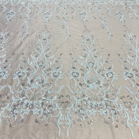 1 Yard Exquisite Beaded Lace Fabric Embroidered on Premium Polyester Mesh 52